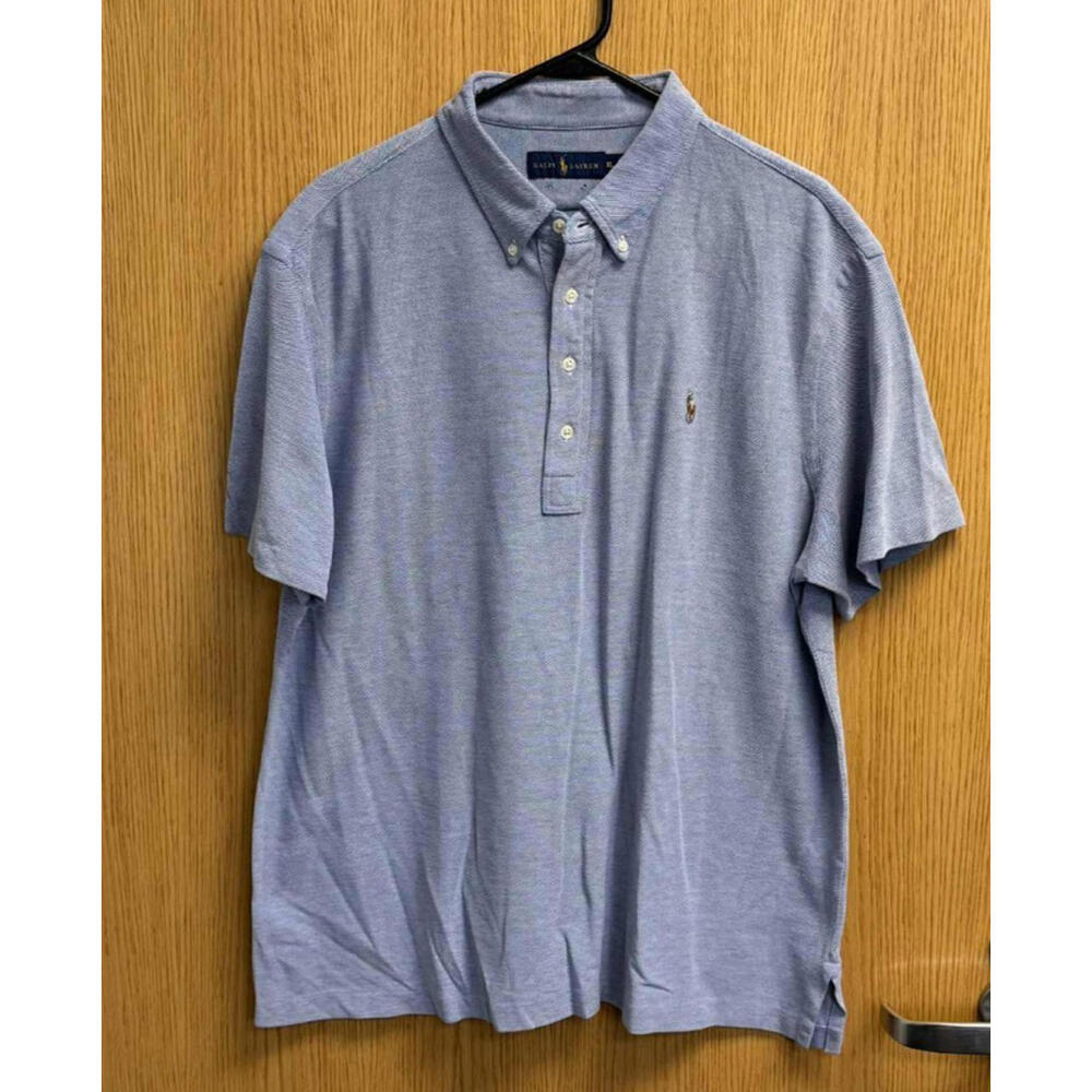 VTG Polo Ralph Lauren Men’s Size XL Blue Solid Knit Oxford Short Sleeve Shirt